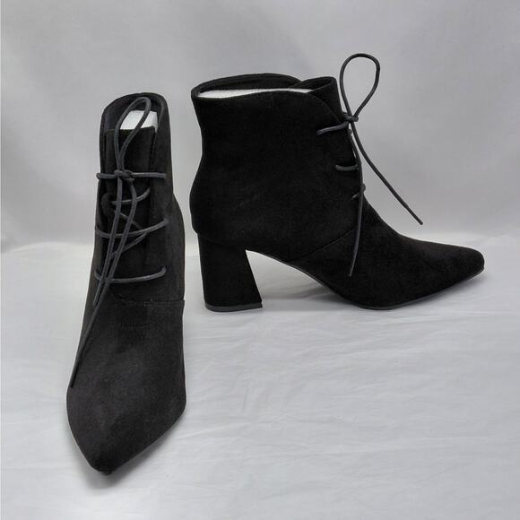 Perphy Womens Ankle Boots Size 8 Black Suede Lace Up Block Heel Goth Witchy NWT - Picture 4 of 11